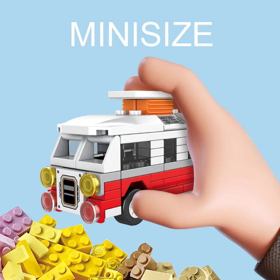 Small particle building block city vehicle model, school bus, fire truck, ambulance, business car, holiday gift for friends