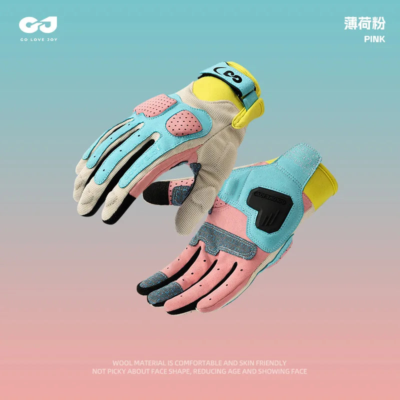 Summer Breathable Motorcycle Gloves Touch Screen Men Women MTB Bike Gloves Macaron Color Motorbike Riding Bicycle Gloves