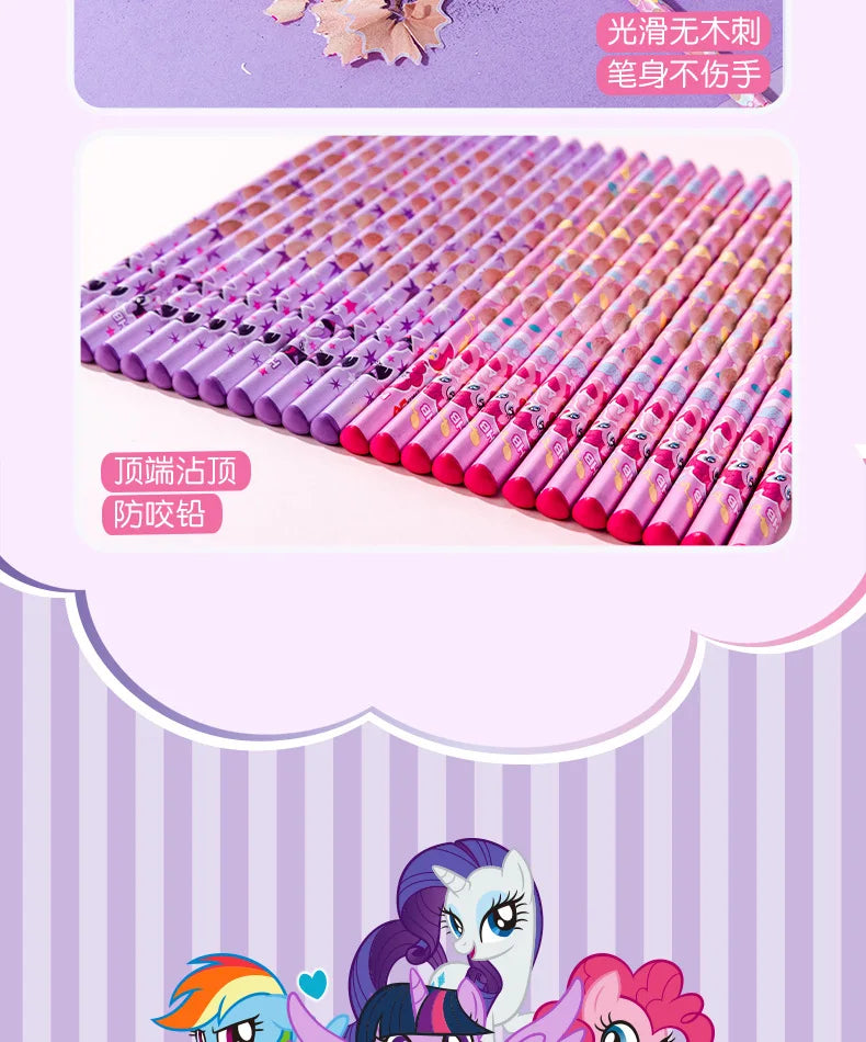 12pcs/box My Little Pony 2B Hole Pencil Kawaii Children Twilight Sparkle Applejack Pinkie Pie Student Wooden Pencil Stationery