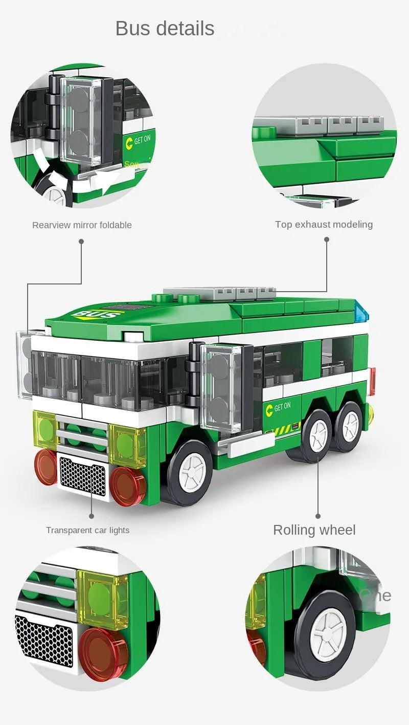 Small particle building block city vehicle model, school bus, fire truck, ambulance, business car, holiday gift for friends