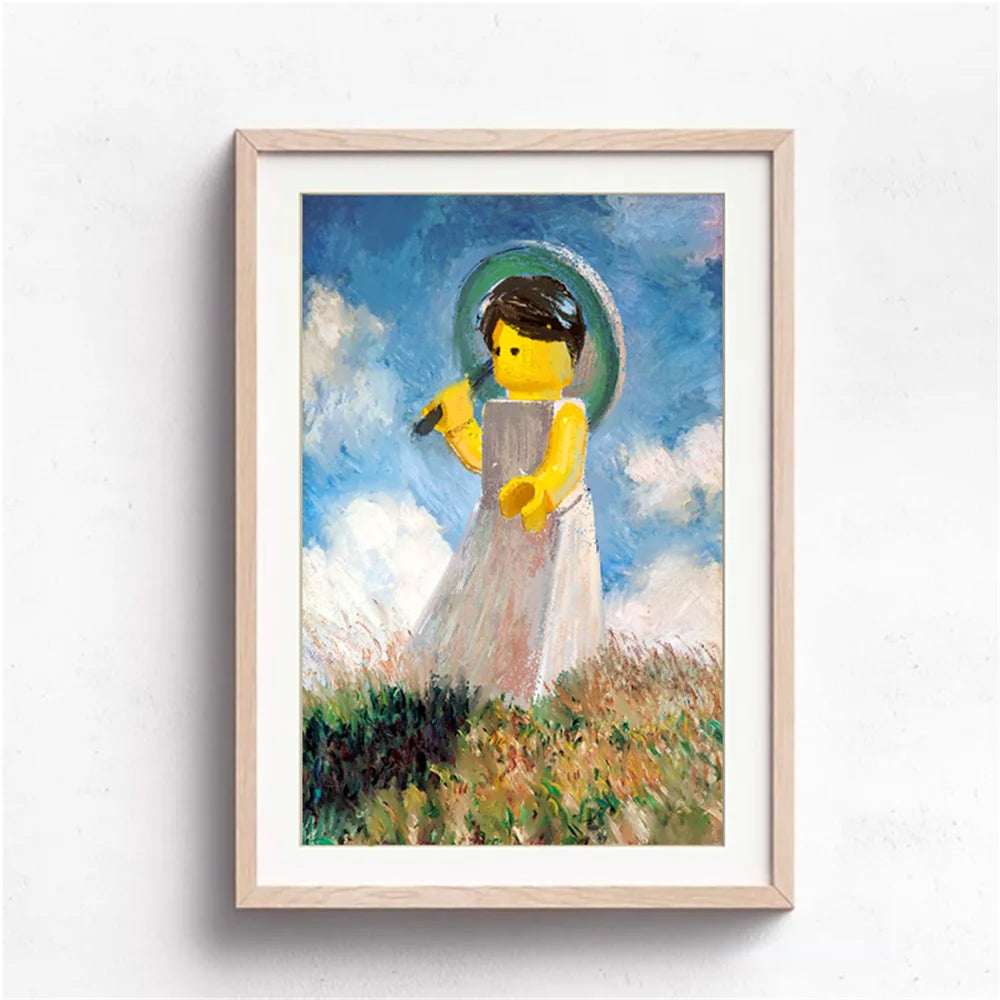 Abstract Funny Mona Lisa Legos Poster And Prints Cartoon Famous Painting Canvas Wall Art For Living Kids Room Home Decoration