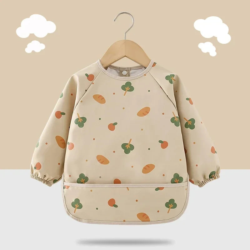 Baby Kids Toddler Long Sleeve Scarf Waterproof Art Smock Feeding Bib Apron Pocket Infant Boys Girls Burp Cloth Bandana Bibs