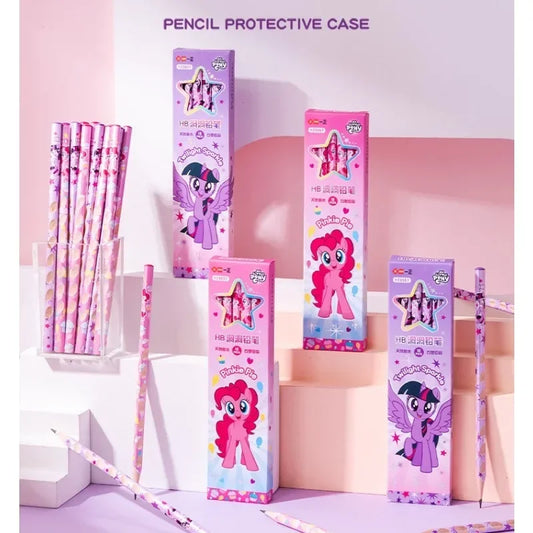 12pcs/box My Little Pony 2B Hole Pencil Kawaii Children Twilight Sparkle Applejack Pinkie Pie Student Wooden Pencil Stationery