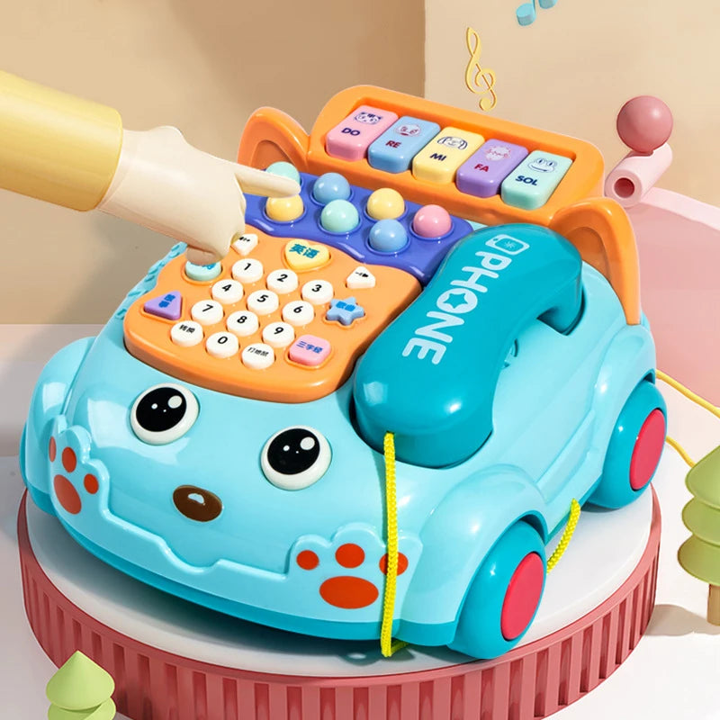 Children Early Learning Phone Car Toys Creative Fun Simulation Landline Baby Puzzle Music Story Pull Line Phone Car Toys