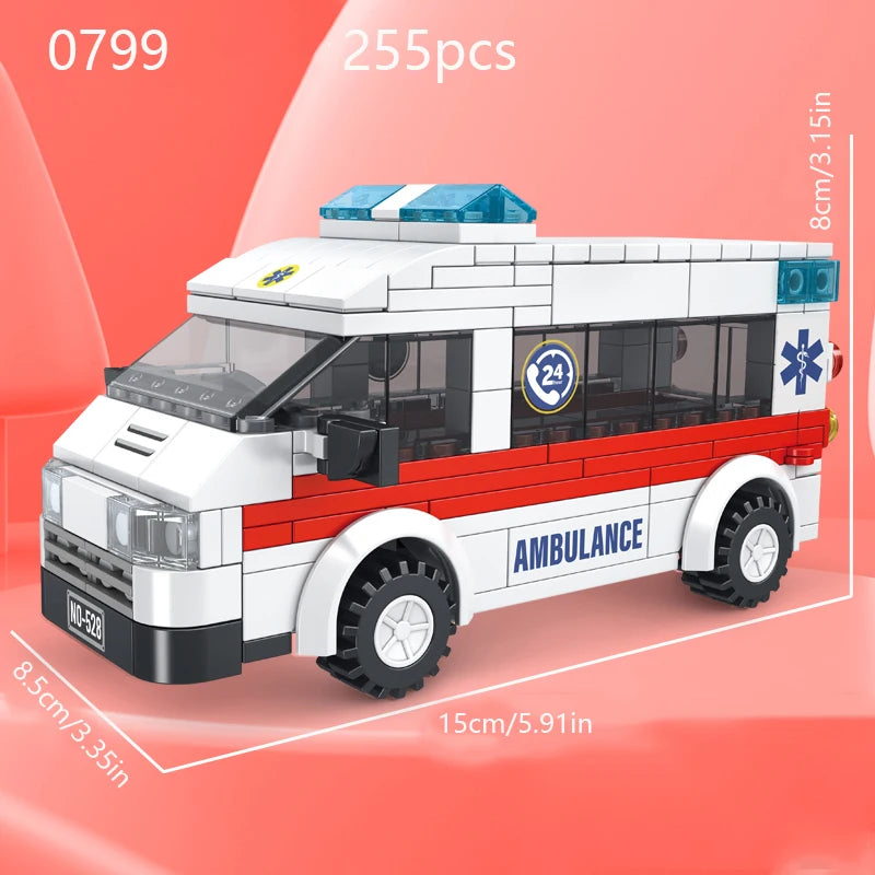 Small particle building block city vehicle model, school bus, fire truck, ambulance, business car, holiday gift for friends