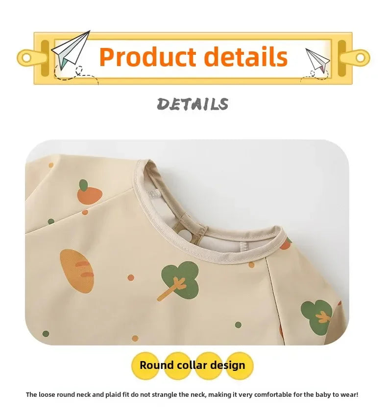Baby Kids Toddler Long Sleeve Scarf Waterproof Art Smock Feeding Bib Apron Pocket Infant Boys Girls Burp Cloth Bandana Bibs