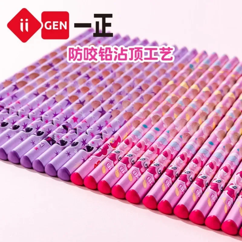12pcs/box My Little Pony 2B Hole Pencil Kawaii Children Twilight Sparkle Applejack Pinkie Pie Student Wooden Pencil Stationery