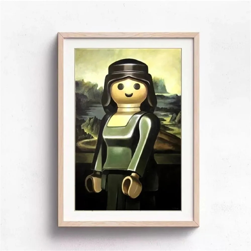 Abstract Funny Mona Lisa Legos Poster And Prints Cartoon Famous Painting Canvas Wall Art For Living Kids Room Home Decoration