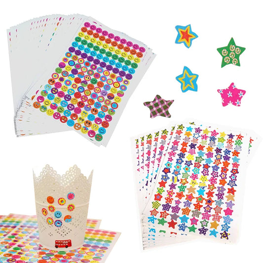 540-1600pcs Smiling Face Stickers & Star Stickers for Kids School Reward Behavior Chart Children's Handmade Scrapbook Decoration