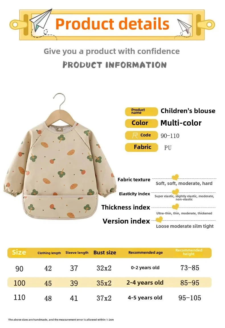 Baby Kids Toddler Long Sleeve Scarf Waterproof Art Smock Feeding Bib Apron Pocket Infant Boys Girls Burp Cloth Bandana Bibs