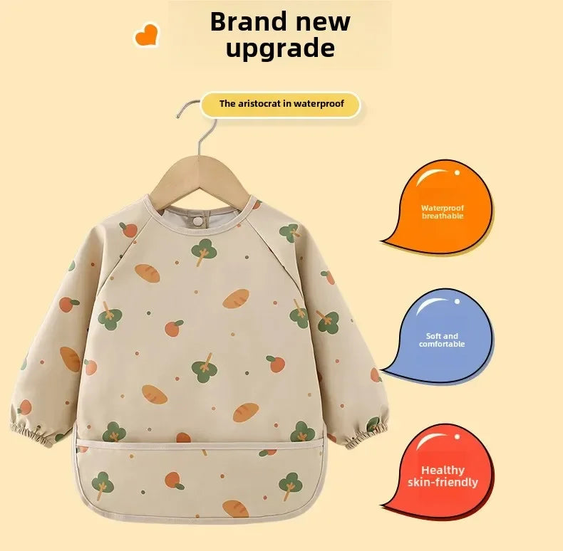 Baby Kids Toddler Long Sleeve Scarf Waterproof Art Smock Feeding Bib Apron Pocket Infant Boys Girls Burp Cloth Bandana Bibs