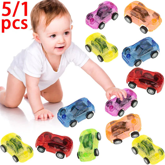1/5Pcs Creative Mini Car Boys Kid Plastic Transparent Pull Back Car Truck Toys Vehicl Favor Party Educational Birthday Gifts