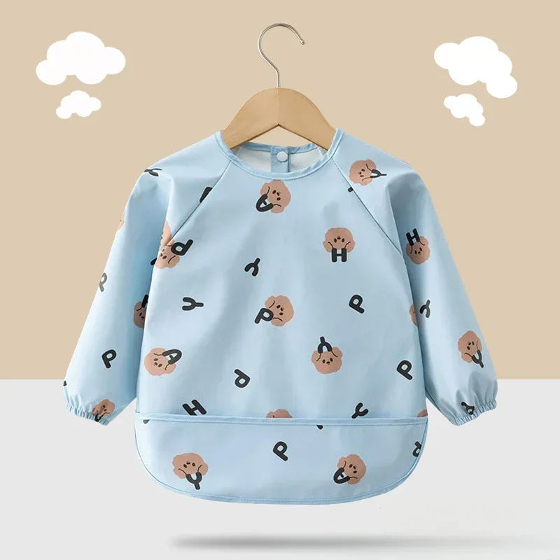 Baby Kids Toddler Long Sleeve Scarf Waterproof Art Smock Feeding Bib Apron Pocket Infant Boys Girls Burp Cloth Bandana Bibs