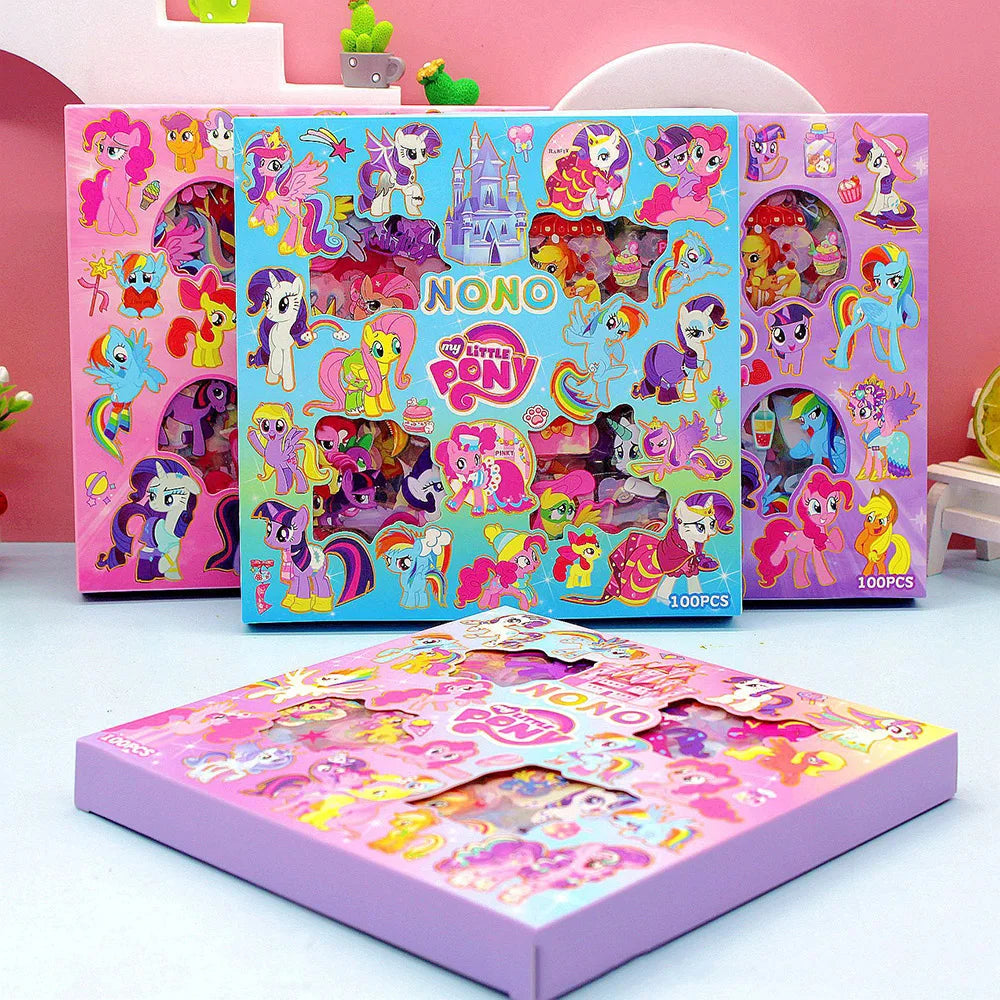 100PCS My Little Pony Kawaii Toy Sticker Transparent Anime Applique Notebook Skateboard DIY Decoration Christmas Gift For Friend