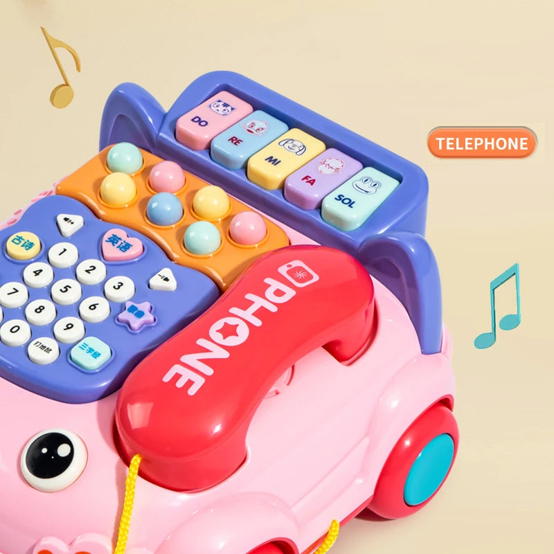 Children Early Learning Phone Car Toys Creative Fun Simulation Landline Baby Puzzle Music Story Pull Line Phone Car Toys