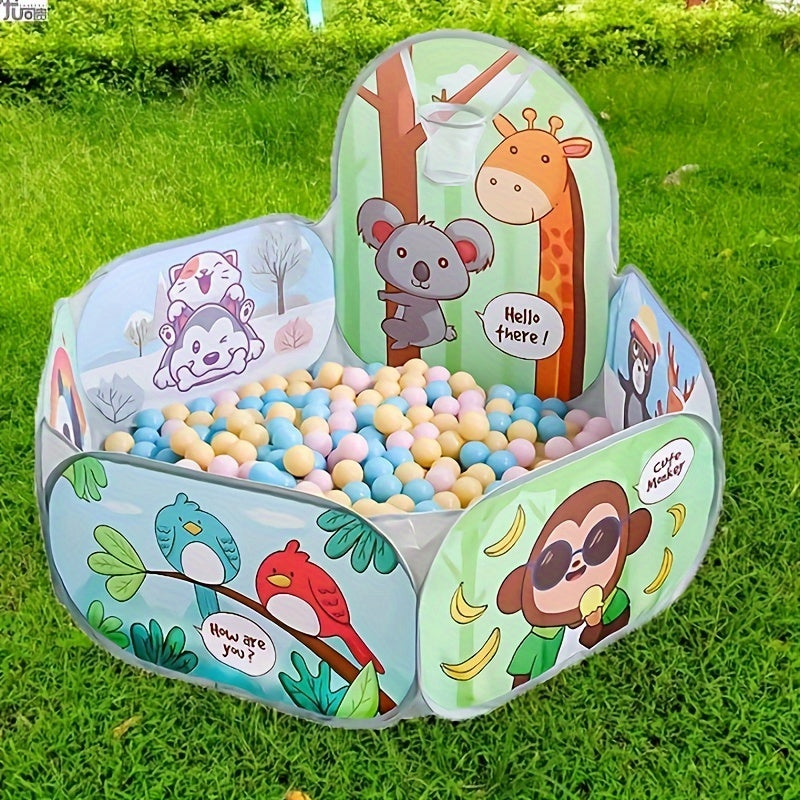 [Foldable Jungle Play Ball Tent] Large Foldable Sloth & Giraffe Jungle Play Ball Tent Pool - Durable Polyester & Steel Frame, Light Green with Colorful Balls - Ideal for Indoor/Outdoor Playgrounds