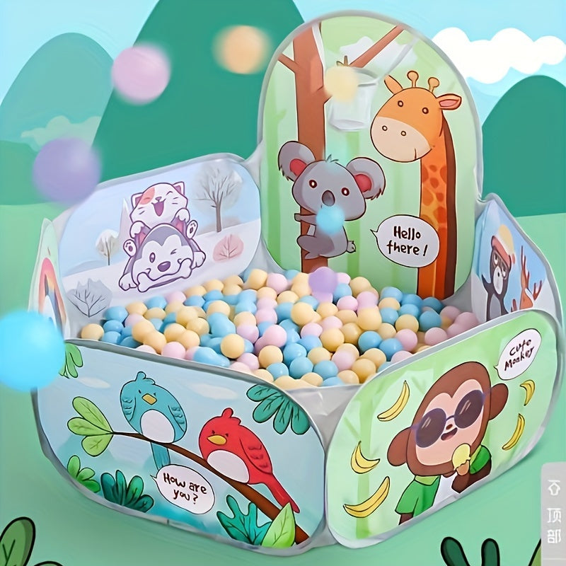 [Foldable Jungle Play Ball Tent] Large Foldable Sloth & Giraffe Jungle Play Ball Tent Pool - Durable Polyester & Steel Frame, Light Green with Colorful Balls - Ideal for Indoor/Outdoor Playgrounds